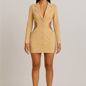 Elegant Tan Cut-Out Blazer Dress